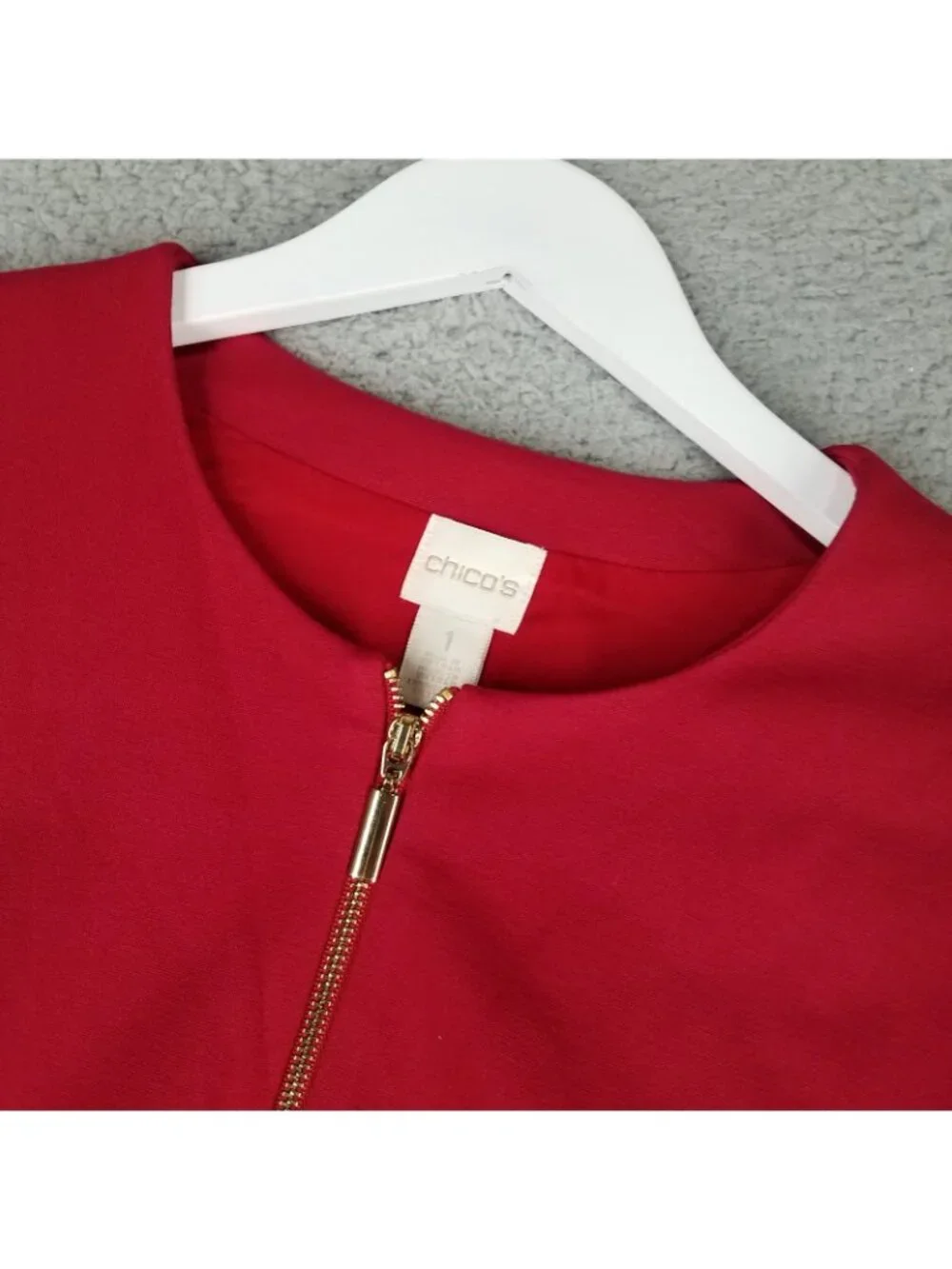 NEW Chico's Cape Jacket Women's 1/ Medium Ponte Red Zip Up Office Career Stretch